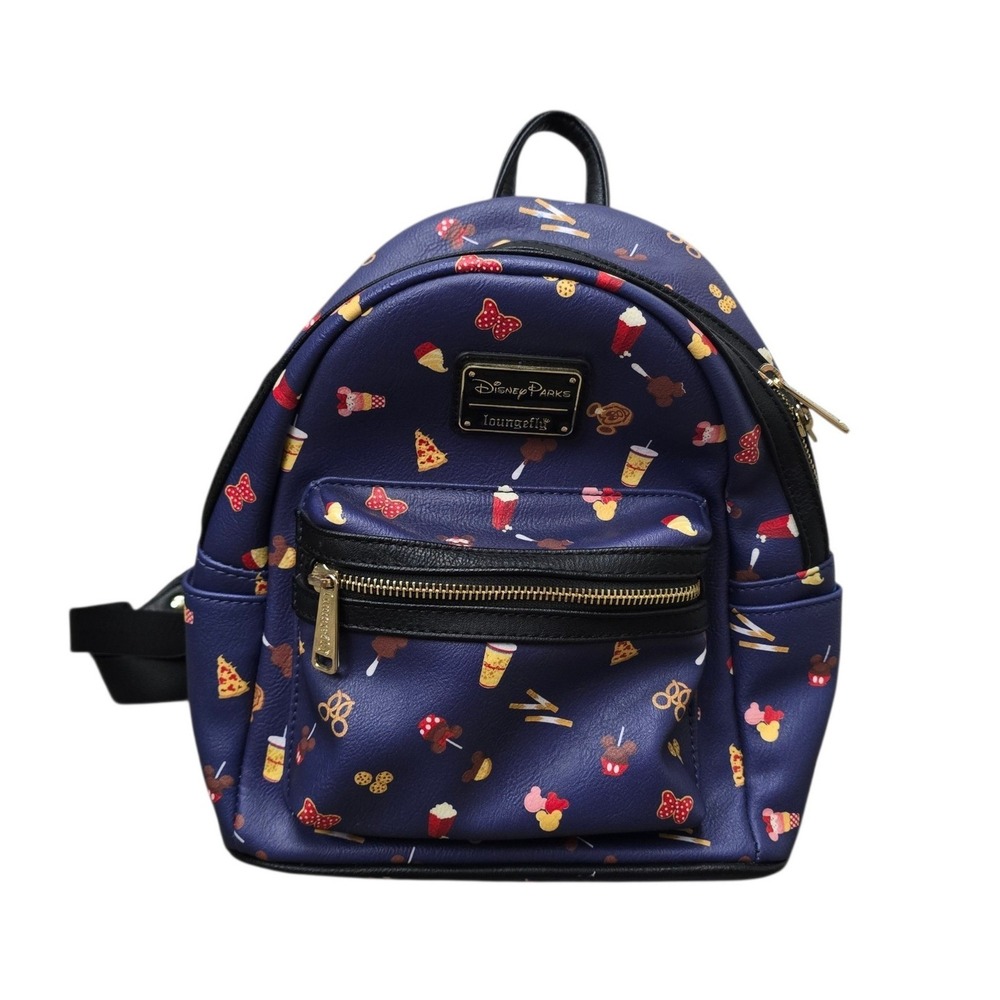 Disney Parks Loungefly Mini Backpack Navy Blue Park Snacks Mickey Food Print